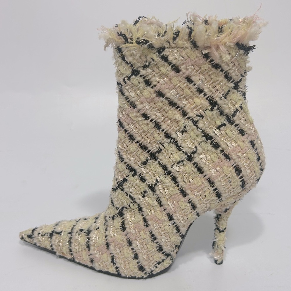 Balenciaga Tweed Ankle Boots Size EU37.5 Cream/Black - Picture 2 of 12